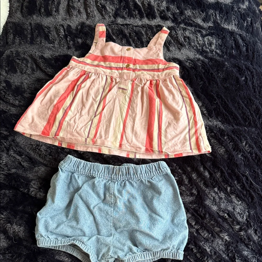 Carter's Pink and Red Striped Dress with Blue Diaper Cover